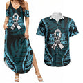 White Ribbon Day New Zealand Couples Matching Summer Maxi Dress and Hawaiian Shirt Respect Women Maori Pattern Blue