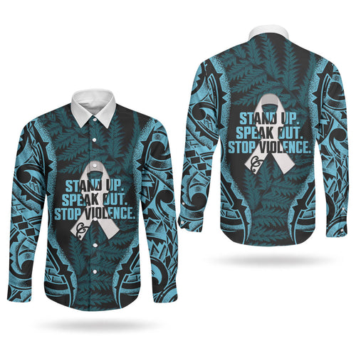 White Ribbon Day New Zealand Couples Matching Summer Maxi Dress and Long Sleeve Button Shirt Respect Women Maori Pattern Blue