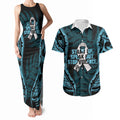 White Ribbon Day New Zealand Couples Matching Tank Maxi Dress and Hawaiian Shirt Respect Women Maori Pattern Blue