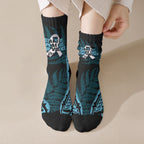White Ribbon Day New Zealand Crew Socks Respect Women Maori Pattern Blue