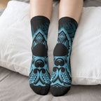 White Ribbon Day New Zealand Crew Socks Respect Women Maori Pattern Blue