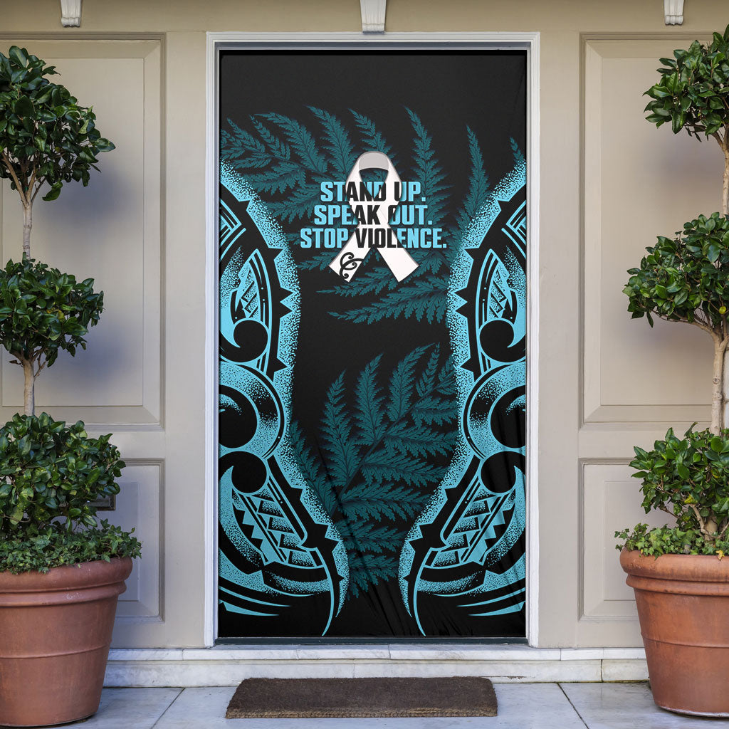 White Ribbon Day New Zealand Door Cover Respect Women Maori Pattern Blue