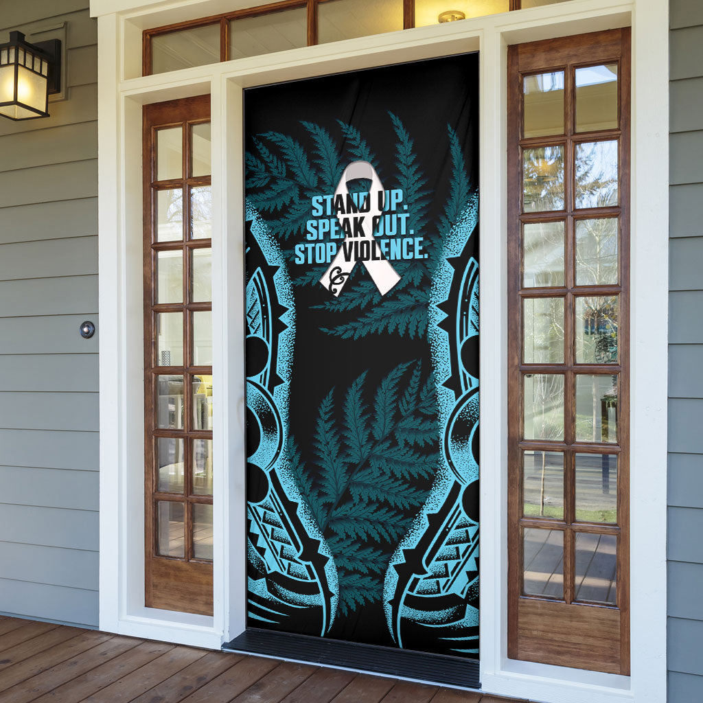 White Ribbon Day New Zealand Door Cover Respect Women Maori Pattern Blue