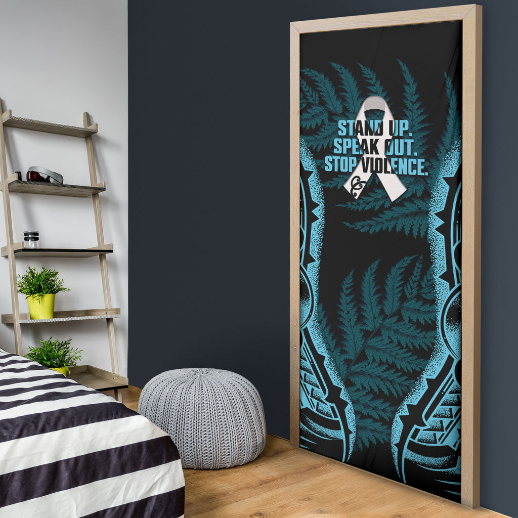 White Ribbon Day New Zealand Door Cover Respect Women Maori Pattern Blue