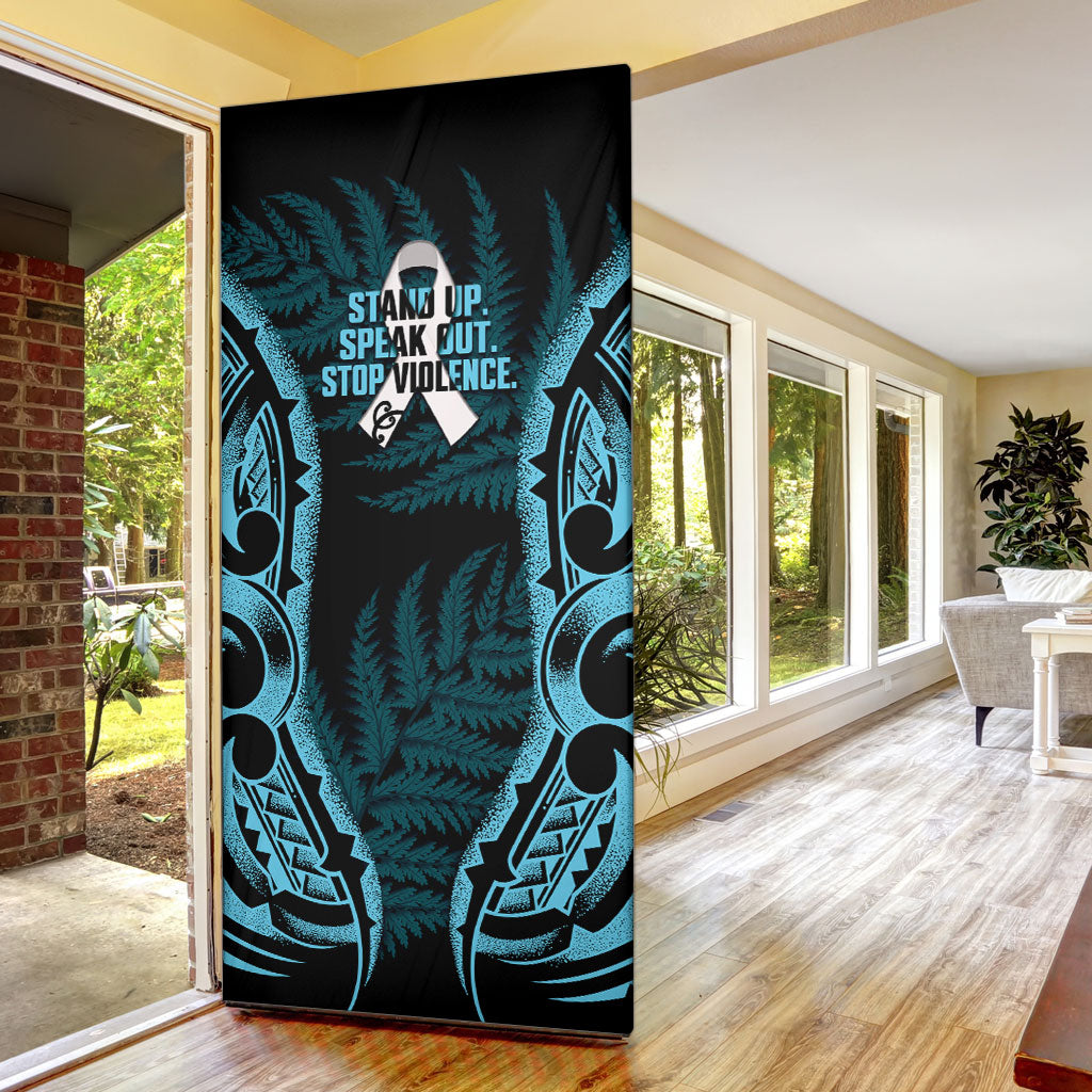 White Ribbon Day New Zealand Door Cover Respect Women Maori Pattern Blue