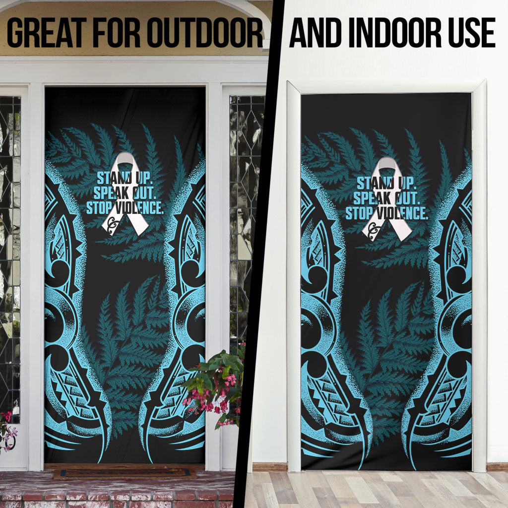 White Ribbon Day New Zealand Door Cover Respect Women Maori Pattern Blue