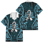 White Ribbon Day New Zealand Family Matching Puletasi and Hawaiian Shirt Respect Women Maori Pattern Blue