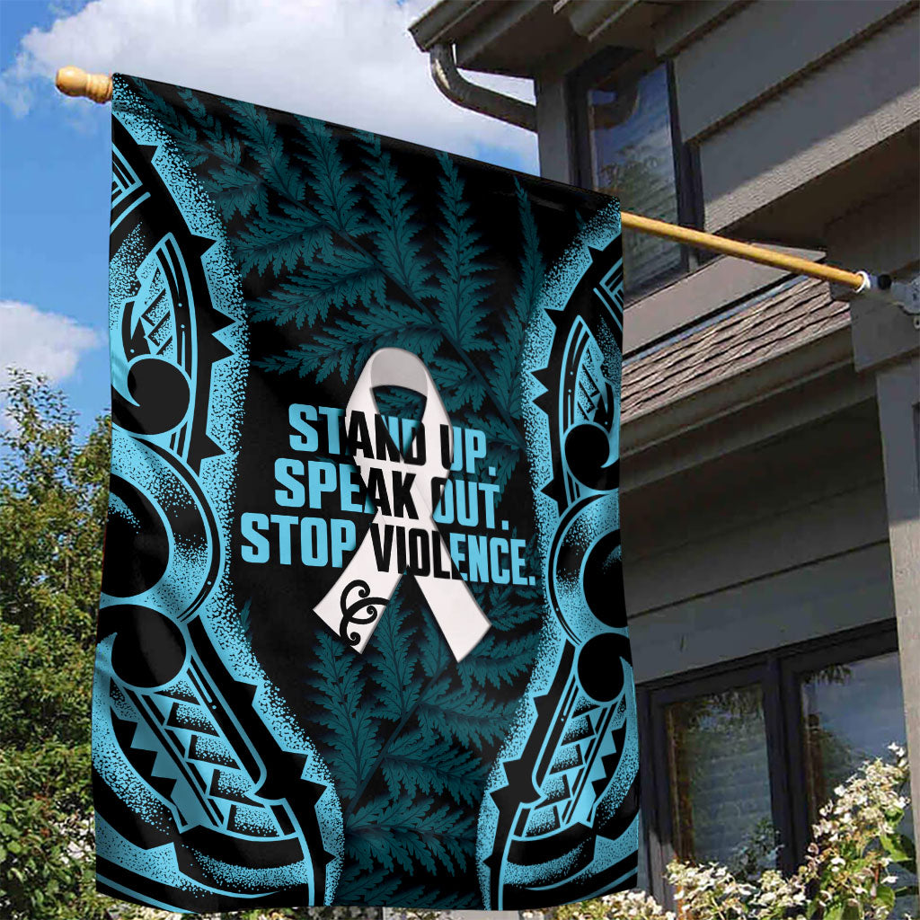 White Ribbon Day New Zealand Garden Flag Respect Women Maori Pattern Blue