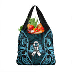 White Ribbon Day New Zealand Grocery Bag Respect Women Maori Pattern Blue