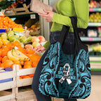 White Ribbon Day New Zealand Grocery Bag Respect Women Maori Pattern Blue