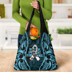 White Ribbon Day New Zealand Grocery Bag Respect Women Maori Pattern Blue