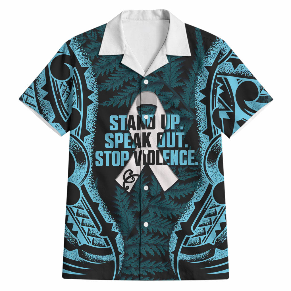 White Ribbon Day New Zealand Hawaiian Shirt Respect Women Maori Pattern Blue