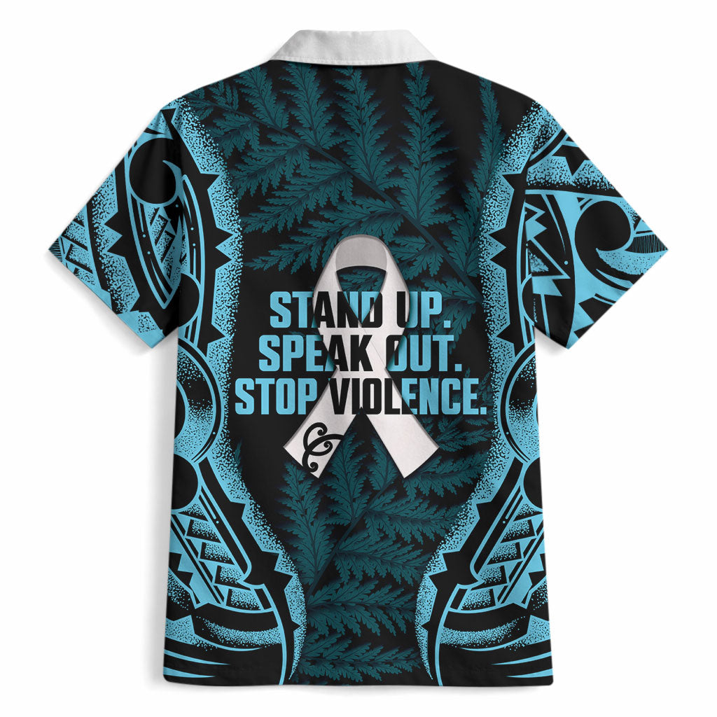 White Ribbon Day New Zealand Hawaiian Shirt Respect Women Maori Pattern Blue