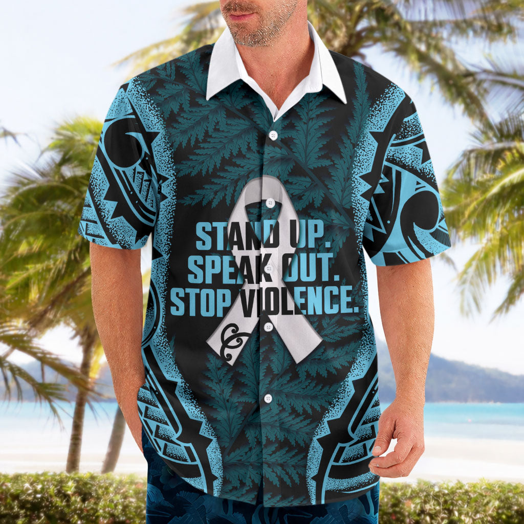White Ribbon Day New Zealand Hawaiian Shirt Respect Women Maori Pattern Blue