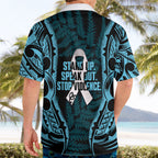 White Ribbon Day New Zealand Hawaiian Shirt Respect Women Maori Pattern Blue