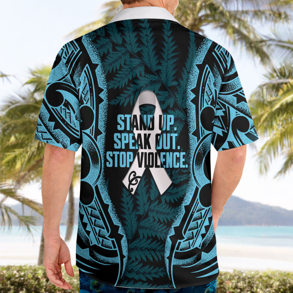 White Ribbon Day New Zealand Hawaiian Shirt Respect Women Maori Pattern Blue