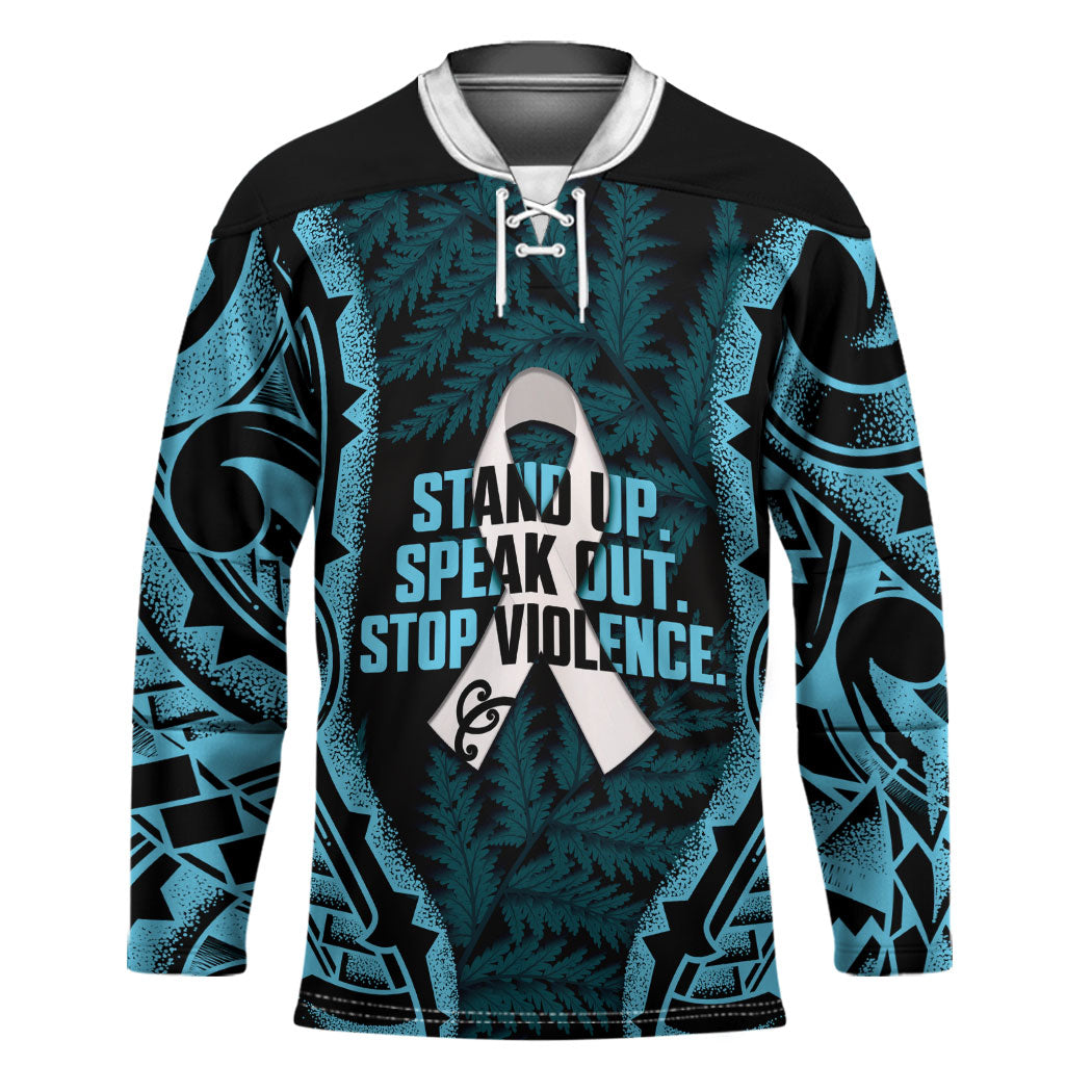 White Ribbon Day New Zealand Hockey Jersey Respect Women Maori Pattern Blue