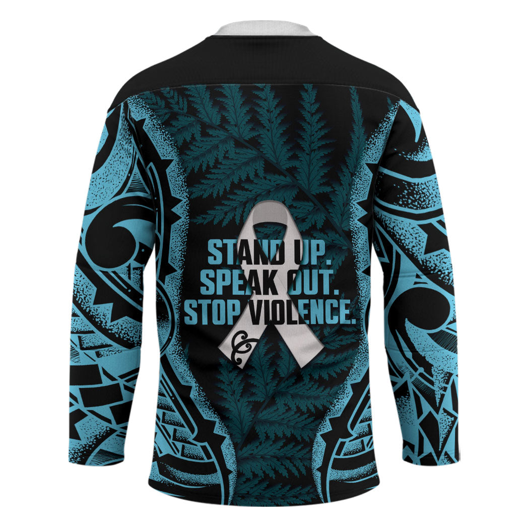 White Ribbon Day New Zealand Hockey Jersey Respect Women Maori Pattern Blue