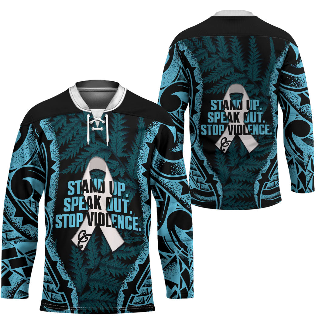 White Ribbon Day New Zealand Hockey Jersey Respect Women Maori Pattern Blue