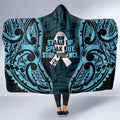 White Ribbon Day New Zealand Hooded Blanket Respect Women Maori Pattern Blue