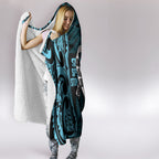 White Ribbon Day New Zealand Hooded Blanket Respect Women Maori Pattern Blue