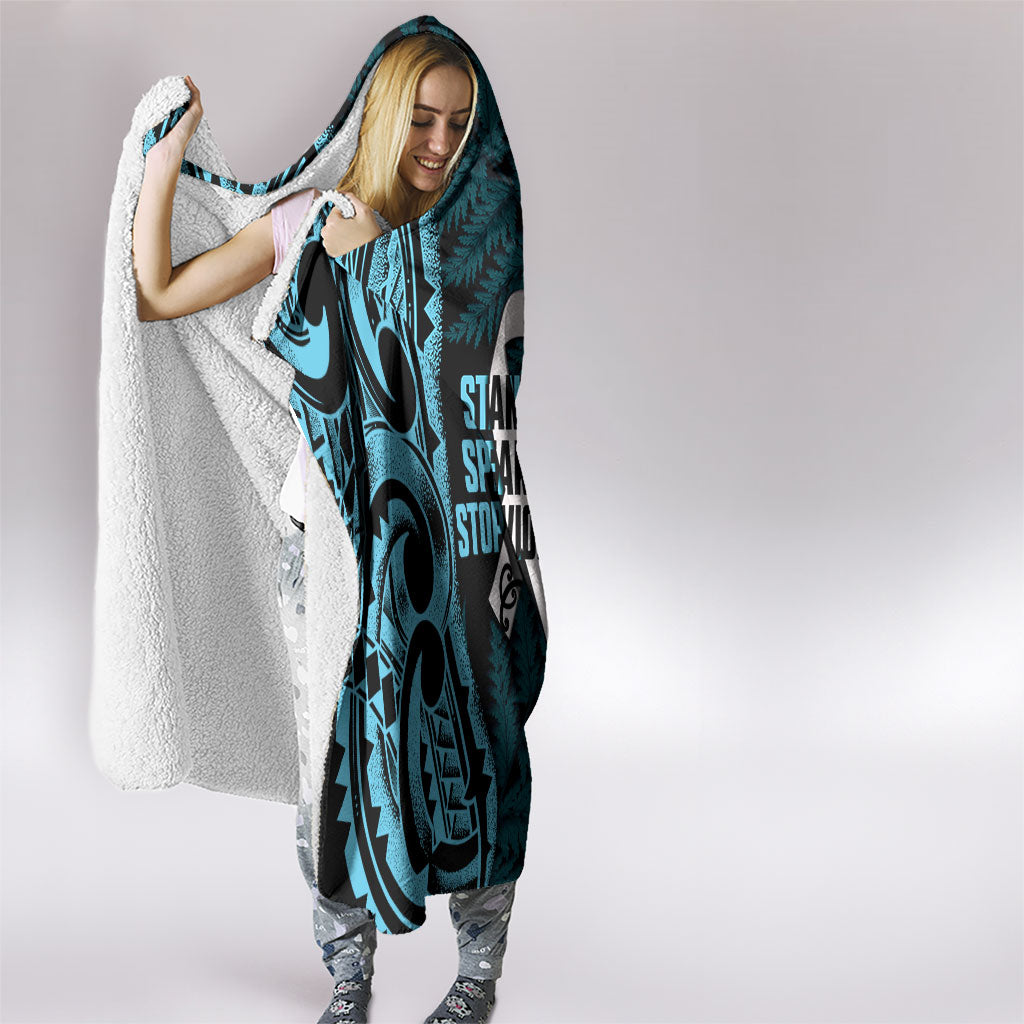 White Ribbon Day New Zealand Hooded Blanket Respect Women Maori Pattern Blue