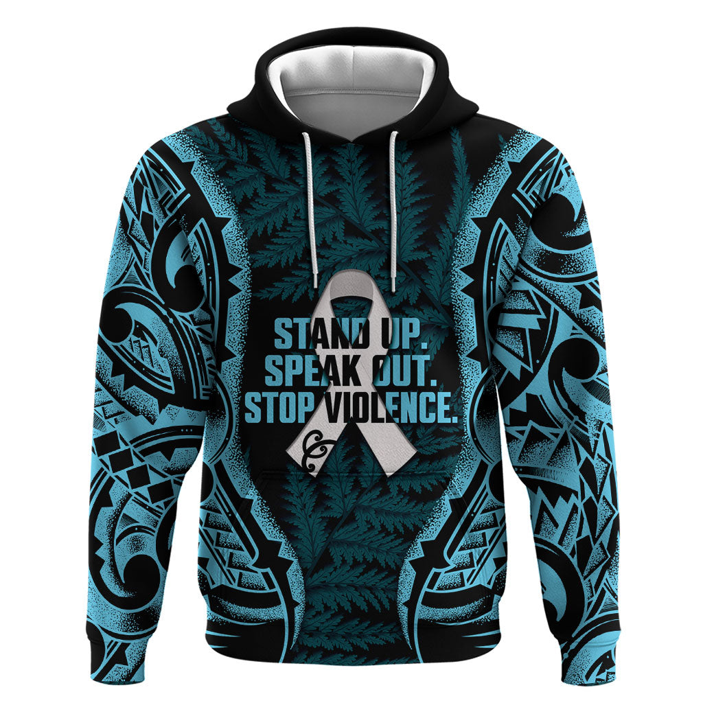 White Ribbon Day New Zealand Hoodie Respect Women Maori Pattern Blue