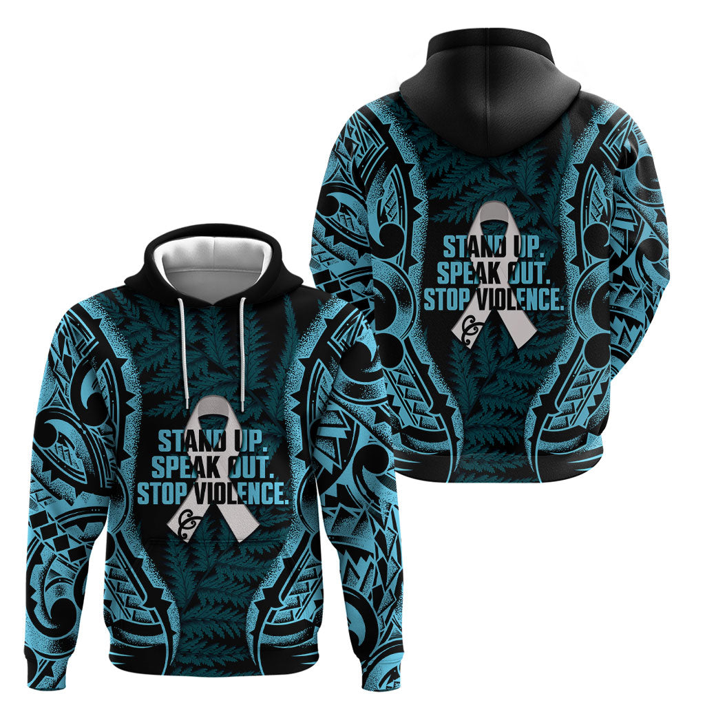 White Ribbon Day New Zealand Hoodie Respect Women Maori Pattern Blue