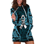 White Ribbon Day New Zealand Hoodie Dress Respect Women Maori Pattern Blue