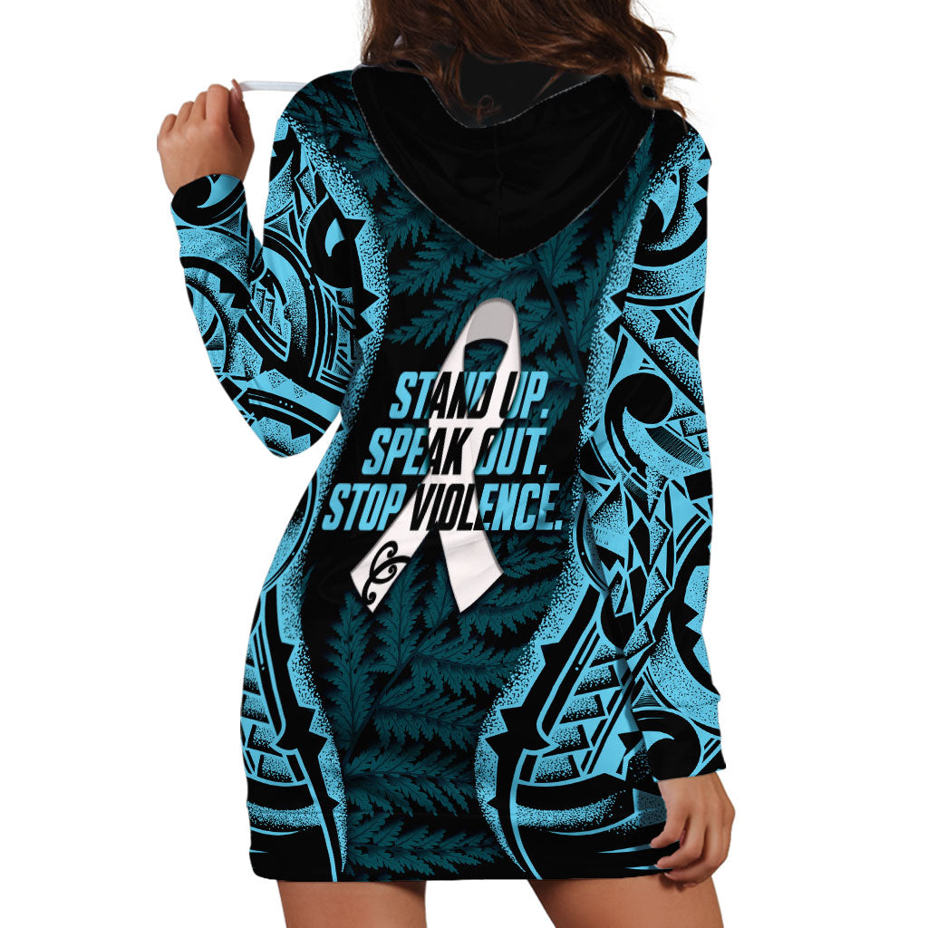 White Ribbon Day New Zealand Hoodie Dress Respect Women Maori Pattern Blue