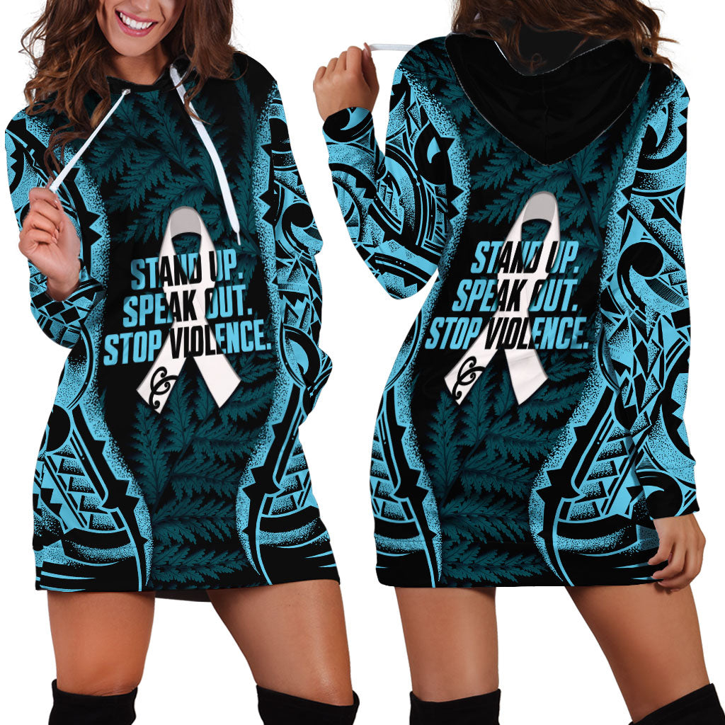 White Ribbon Day New Zealand Hoodie Dress Respect Women Maori Pattern Blue