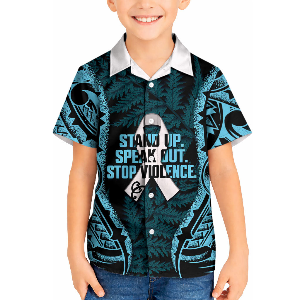 White Ribbon Day New Zealand Kid Hawaiian Shirt Respect Women Maori Pattern Blue
