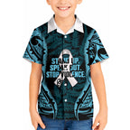 White Ribbon Day New Zealand Kid Hawaiian Shirt Respect Women Maori Pattern Blue
