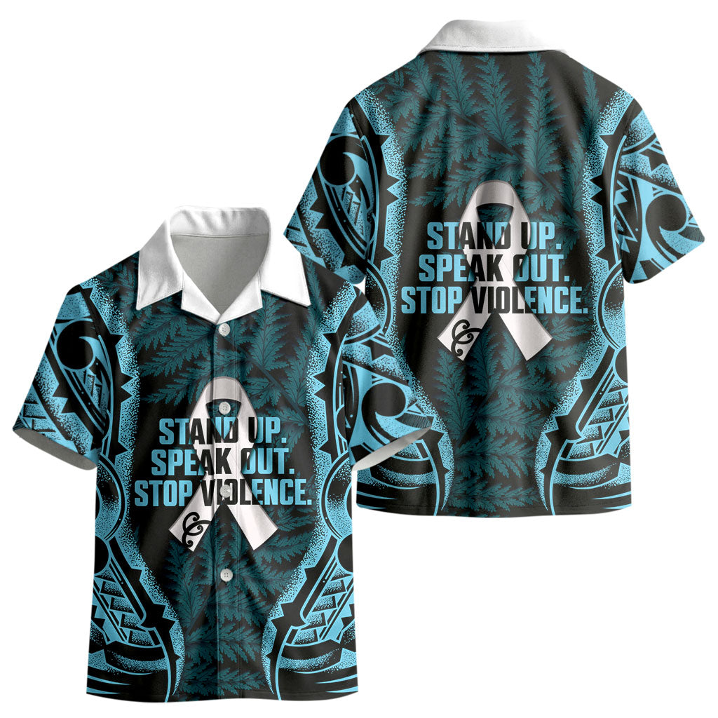 White Ribbon Day New Zealand Kid Hawaiian Shirt Respect Women Maori Pattern Blue