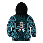 White Ribbon Day New Zealand Kid Hoodie Respect Women Maori Pattern Blue