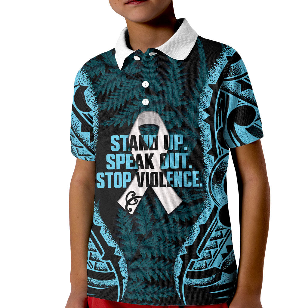 White Ribbon Day New Zealand Kid Polo Shirt Respect Women Maori Pattern Blue