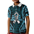 White Ribbon Day New Zealand Kid Polo Shirt Respect Women Maori Pattern Blue