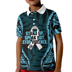 White Ribbon Day New Zealand Kid Polo Shirt Respect Women Maori Pattern Blue