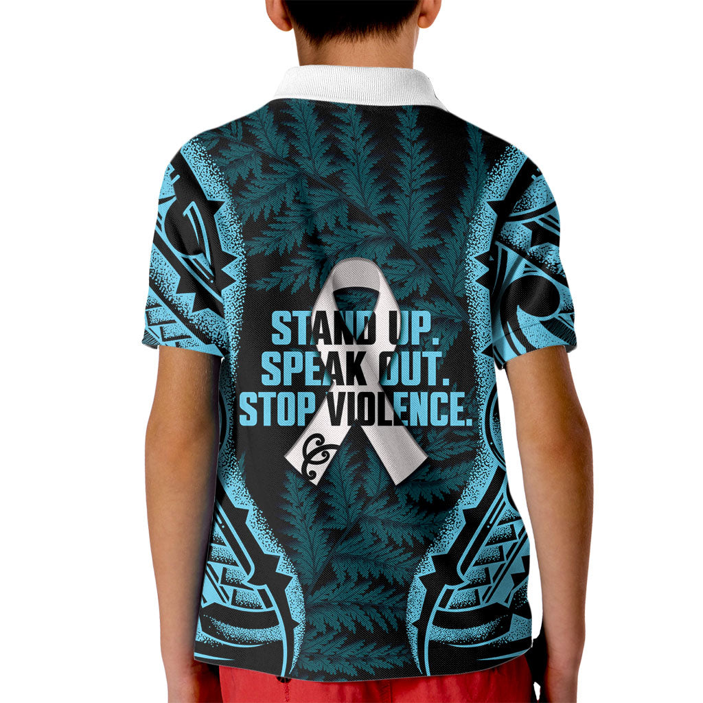 White Ribbon Day New Zealand Kid Polo Shirt Respect Women Maori Pattern Blue