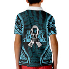 White Ribbon Day New Zealand Kid Polo Shirt Respect Women Maori Pattern Blue