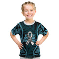 White Ribbon Day New Zealand Kid T Shirt Respect Women Maori Pattern Blue