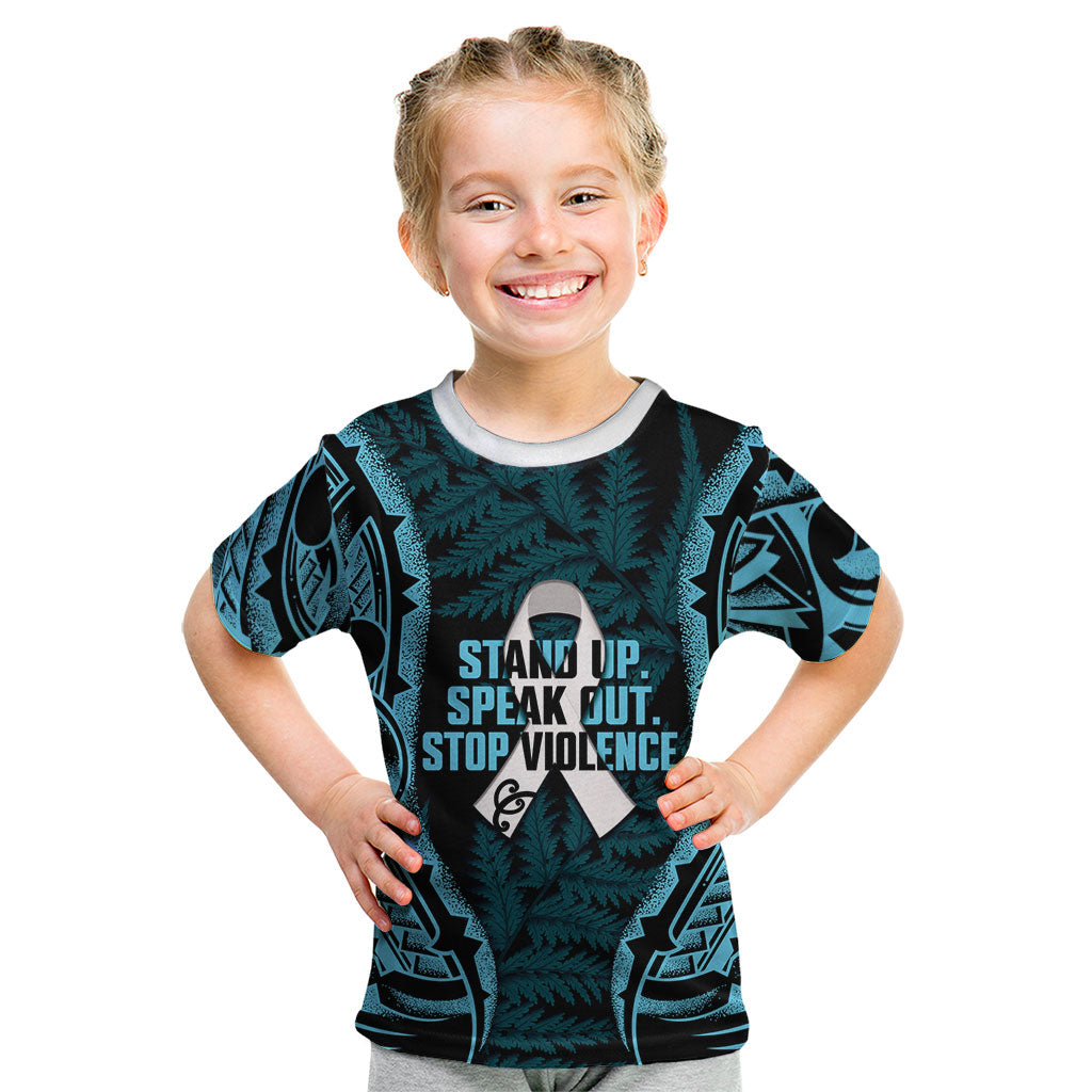 White Ribbon Day New Zealand Kid T Shirt Respect Women Maori Pattern Blue