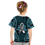 White Ribbon Day New Zealand Kid T Shirt Respect Women Maori Pattern Blue