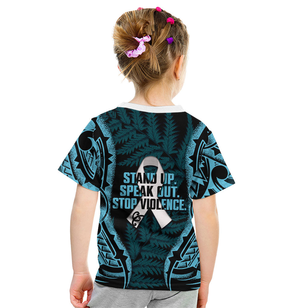 White Ribbon Day New Zealand Kid T Shirt Respect Women Maori Pattern Blue