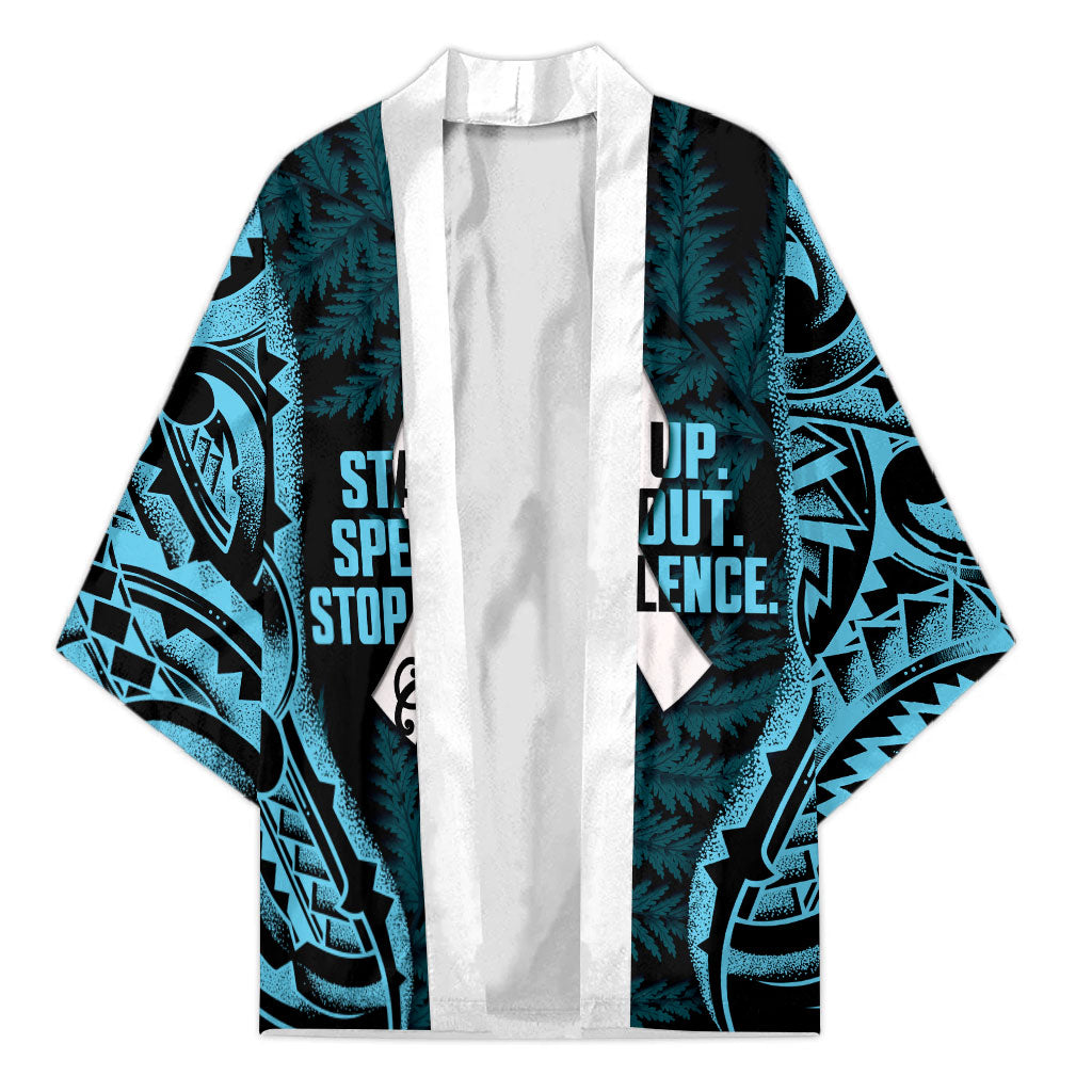 White Ribbon Day New Zealand Kimono Respect Women Maori Pattern Blue