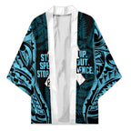 White Ribbon Day New Zealand Kimono Respect Women Maori Pattern Blue