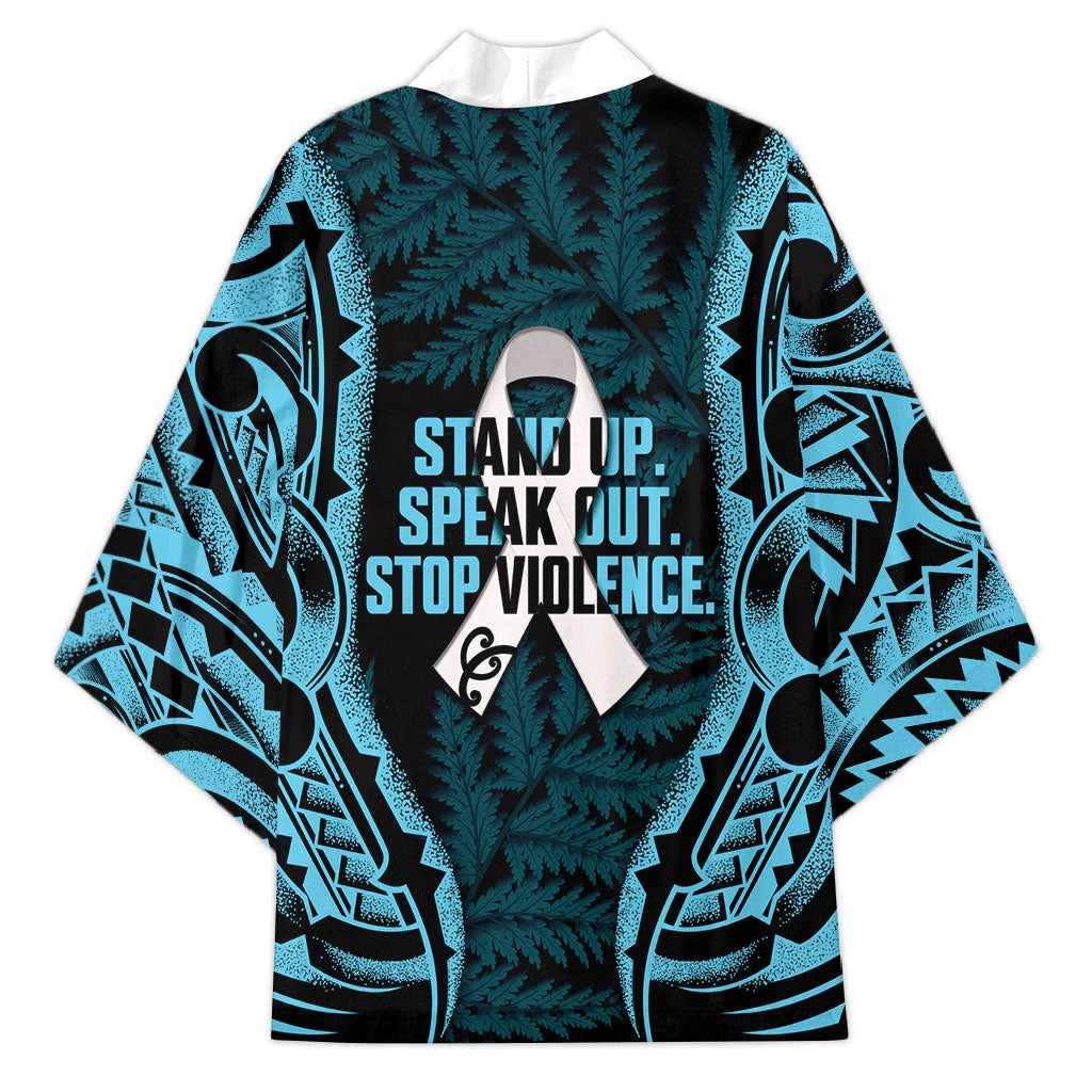 White Ribbon Day New Zealand Kimono Respect Women Maori Pattern Blue