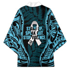 White Ribbon Day New Zealand Kimono Respect Women Maori Pattern Blue