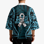 White Ribbon Day New Zealand Kimono Respect Women Maori Pattern Blue