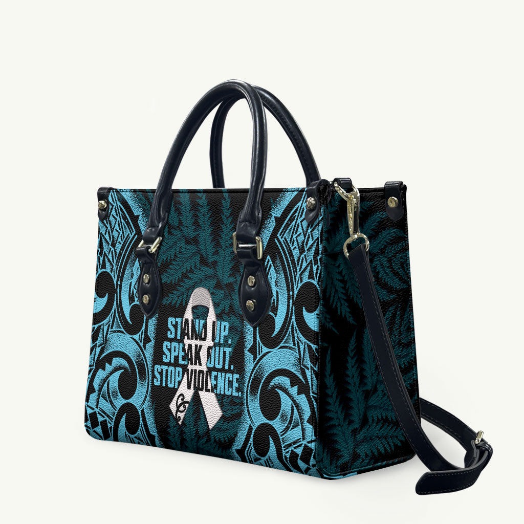 White Ribbon Day New Zealand Leather Bag Respect Women Maori Pattern Blue